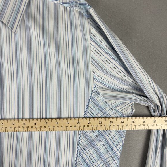 7 Diamonds Embroidered Shirt Mens XXL Blue Stripe Button Up Long Sleeve Stretch - Picture 8 of 16
